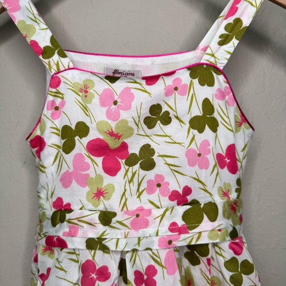 FLORIAN French Floral Cotton Sundress Pink White & Green Summer Dress Tie Waist - Picture 15 of 16